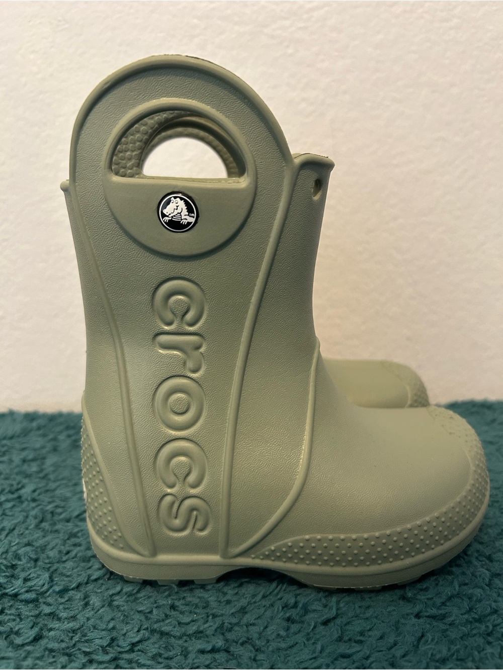 CROCS Kids Olive Green Rain & Snow Boots with Pull Handle